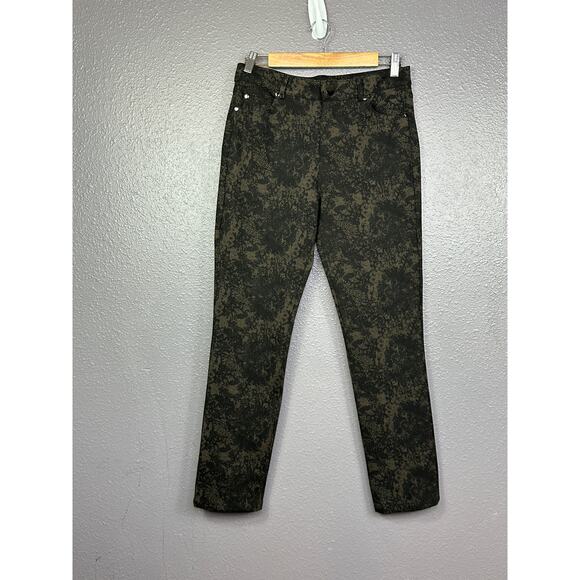 Tempo Paris Pants Womens Size 6 Abstract Print Black Tan Stretch - Picture 1 of 6